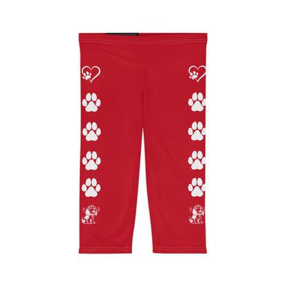 Beagle Paw Prints Capri Leggings in Red and White