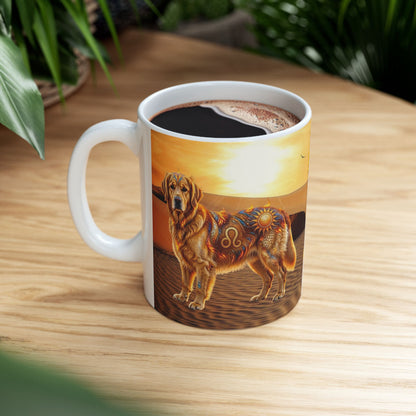 Golden Retriever Leo Zodiac Coffee Mug – Desert Sunset Astrological Dog Cup