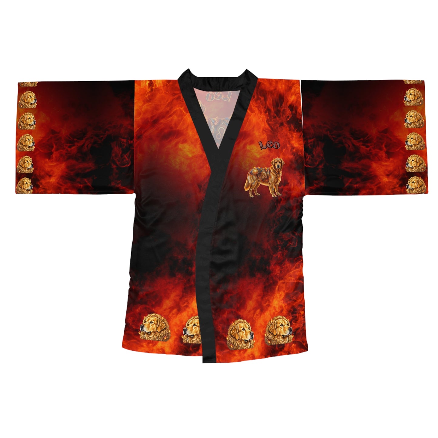 Golden Retriever Leo Zodiac Kimono Robe - Fire Element Astrology Bathrobe