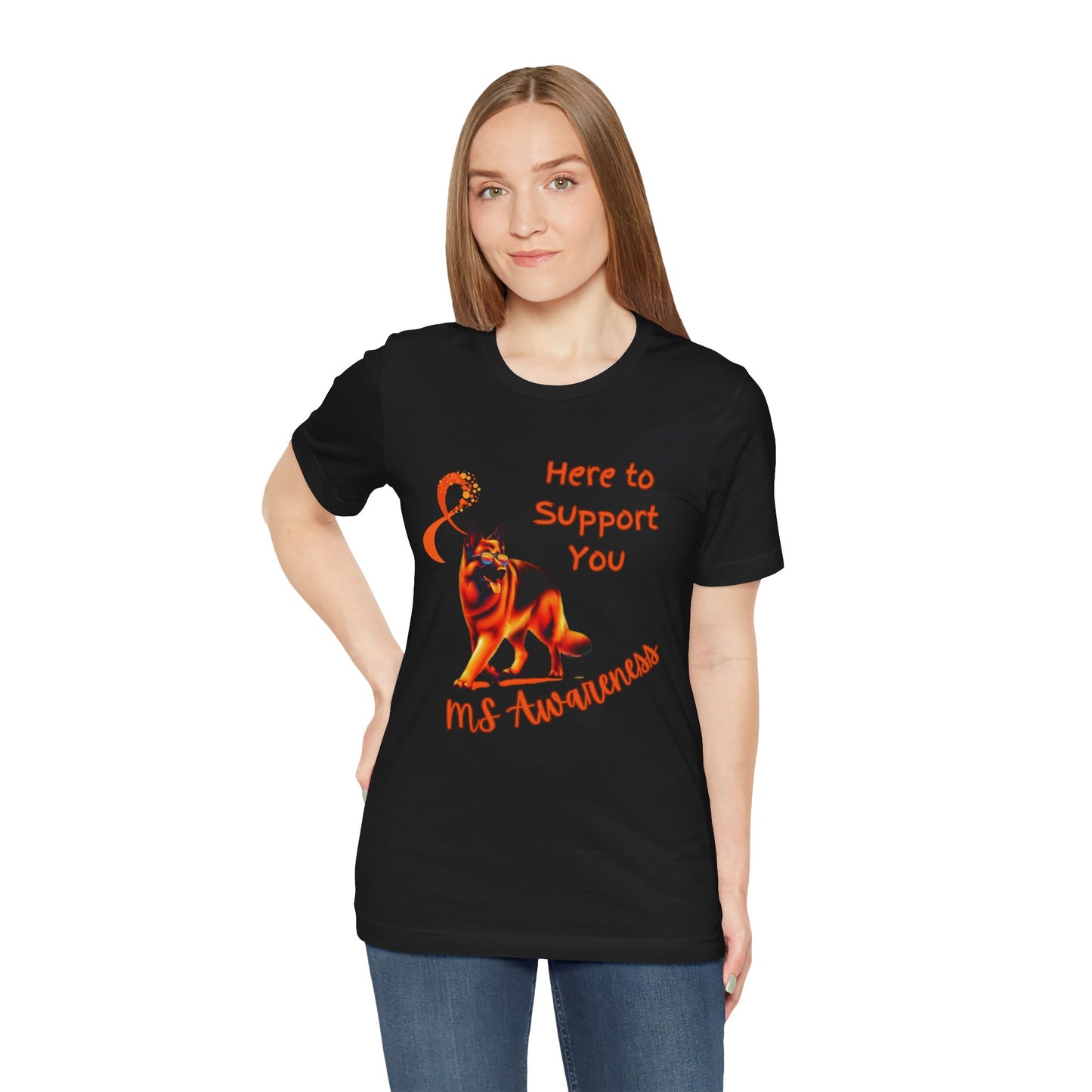 MS Awareness German Shepherd Orange Ribbon Support Design T-shirt.