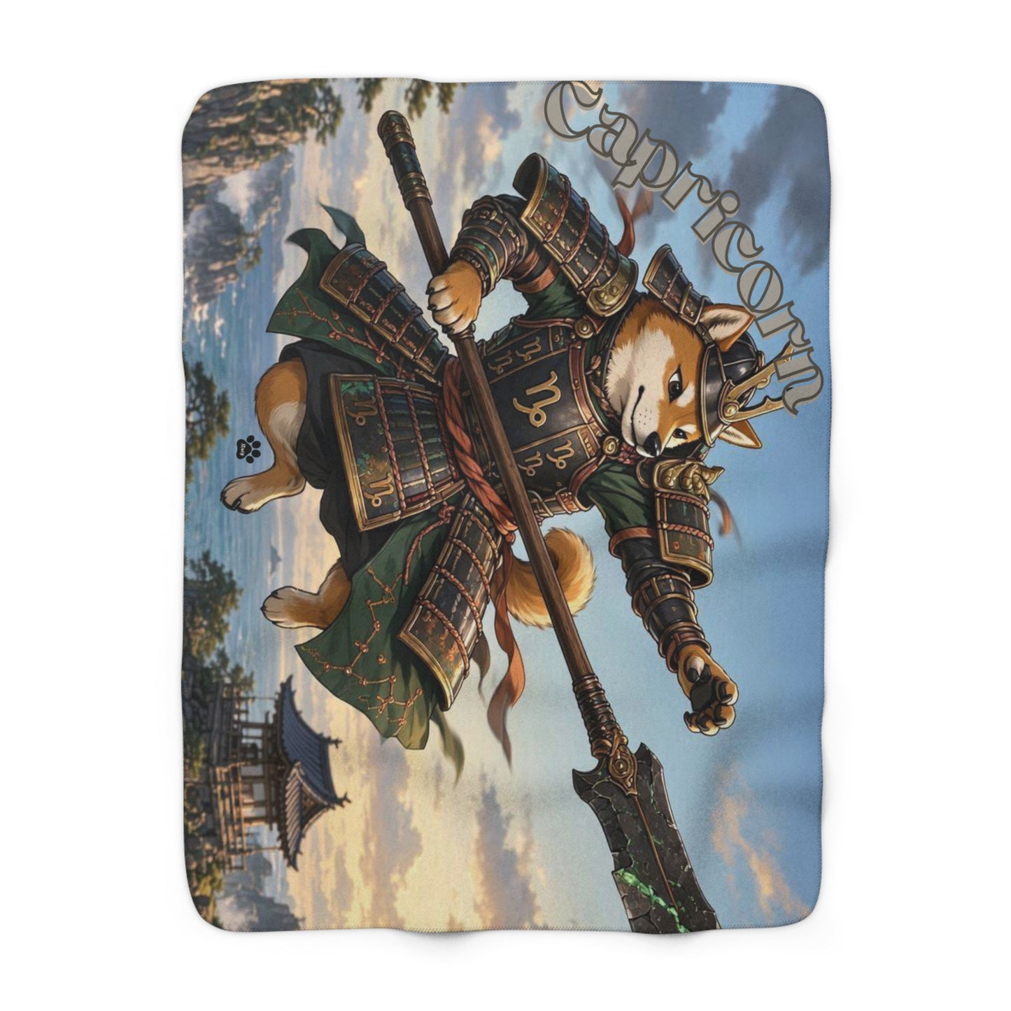 Capricorn Shiba Inu Warrior Sherpa Blanket