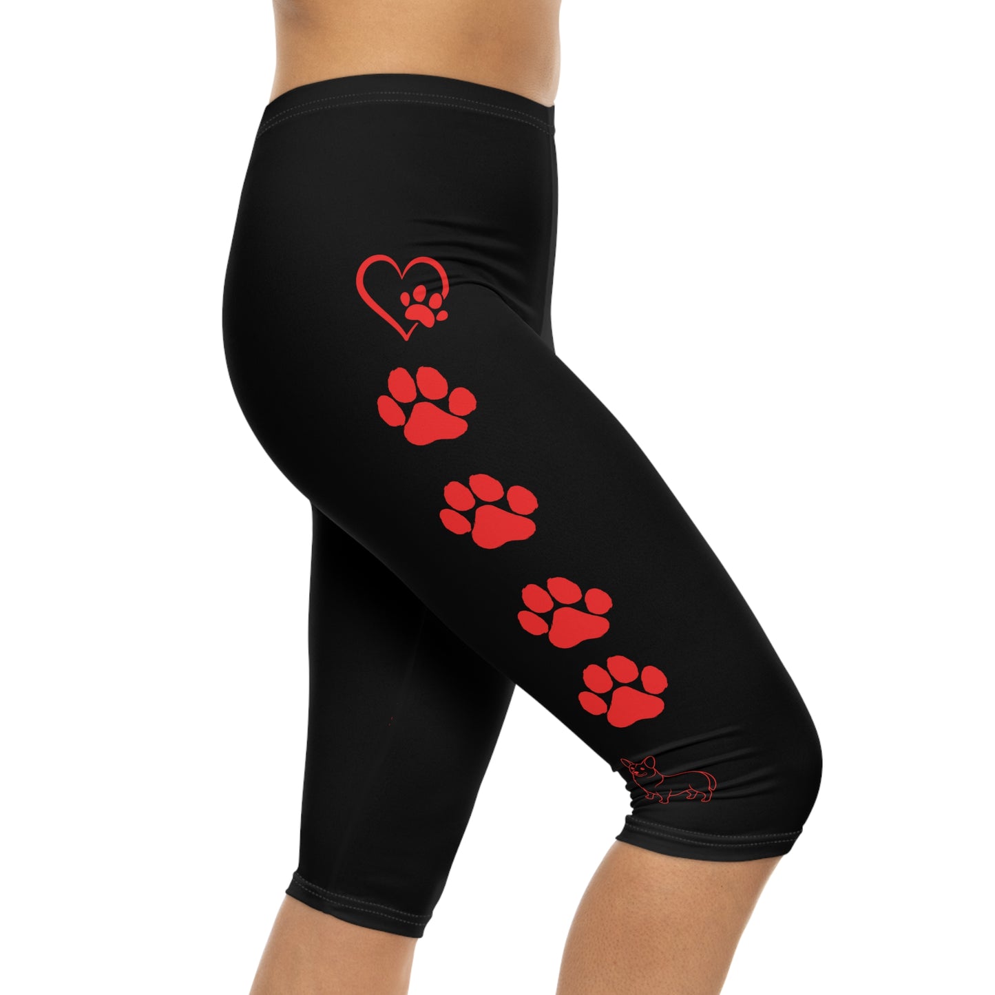 Paw Print and Hearts Corgi Capri Leggings
