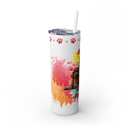Emotional Support Human for my Doodle Dog Skinny Tumbler with Matching straw
