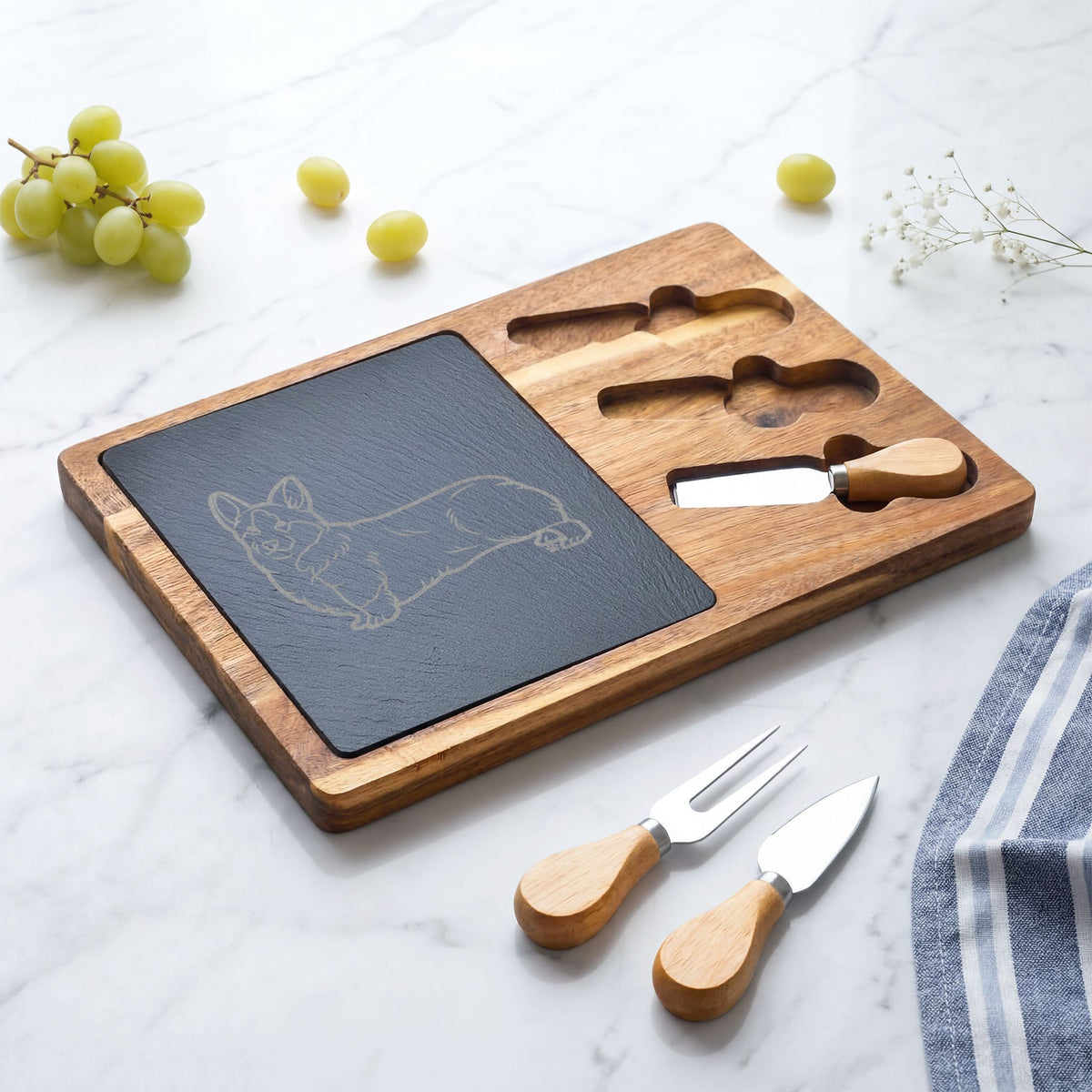 Corgi Engraved Charcuterie Board, Dog Lover Cheese Board & Serving Platter