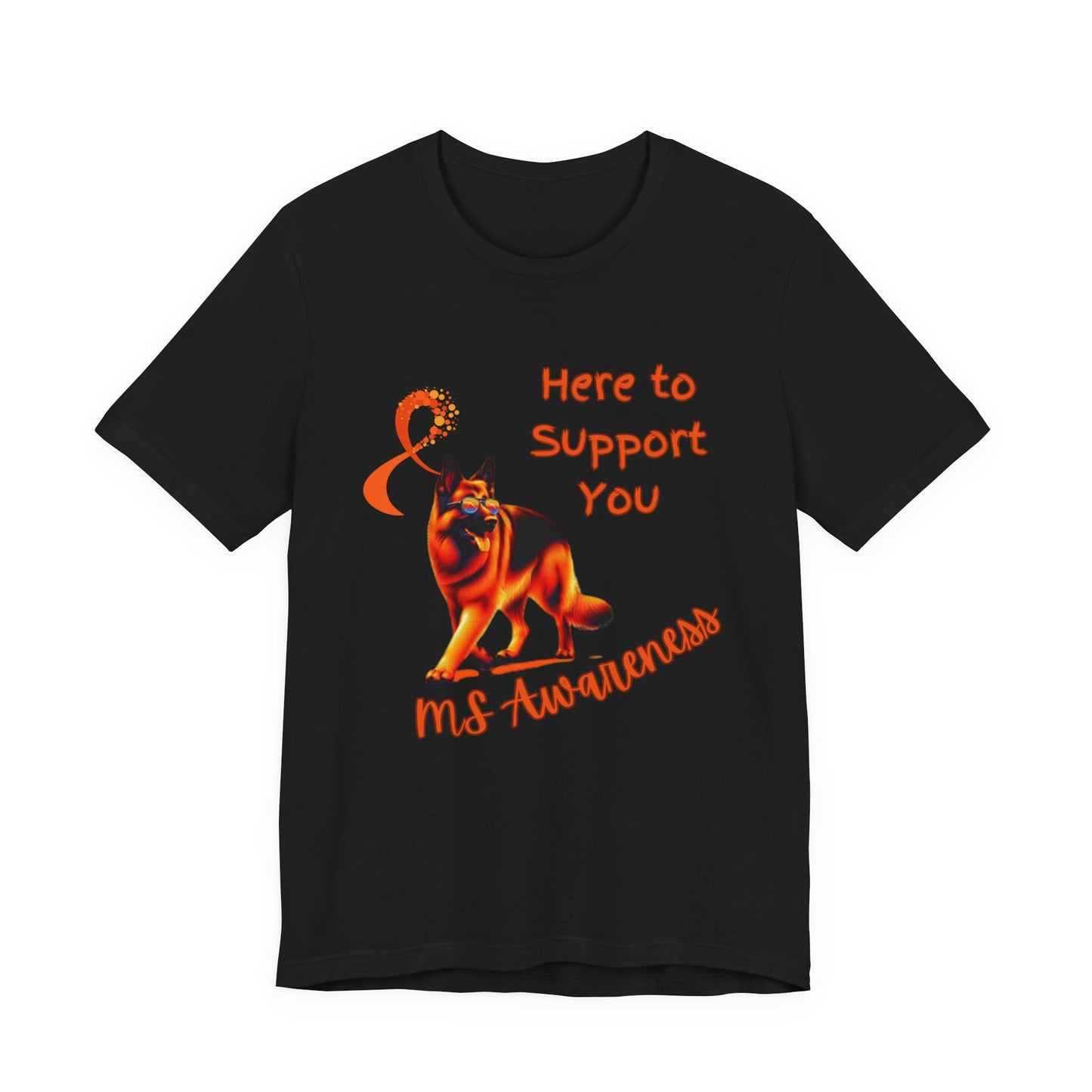 MS Awareness German Shepherd Orange Ribbon Support Design T-shirt.