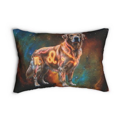 Golden Retriever Leo Zodiac Lumbar Pillow - Celestial Astrology Accent Cushion