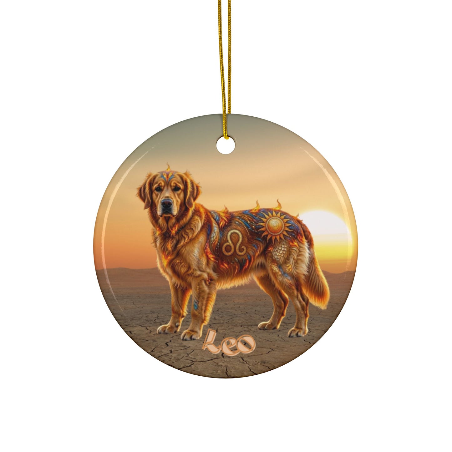 Leo Elements Golden Retriever Ceramic Ornament | 2-Sided Fire Zodiac Dog Christmas Ornament | Astrology Pet Memorial Keepsake | Golden Mom Gift