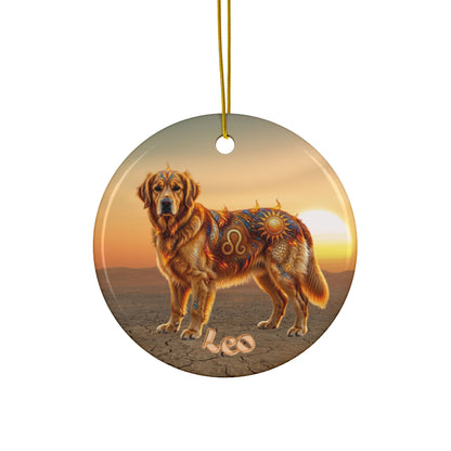Leo Elements Golden Retriever Ceramic Ornament | 2-Sided Fire Zodiac Dog Christmas Ornament | Astrology Pet Memorial Keepsake | Golden Mom Gift