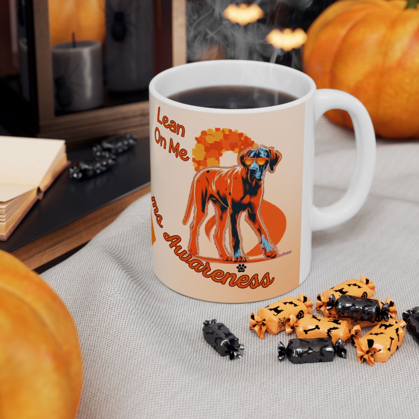 Great Dane MS Awareness Ceramic Mug - "Lean on Me" Mobility Service Dog Coffee Cup