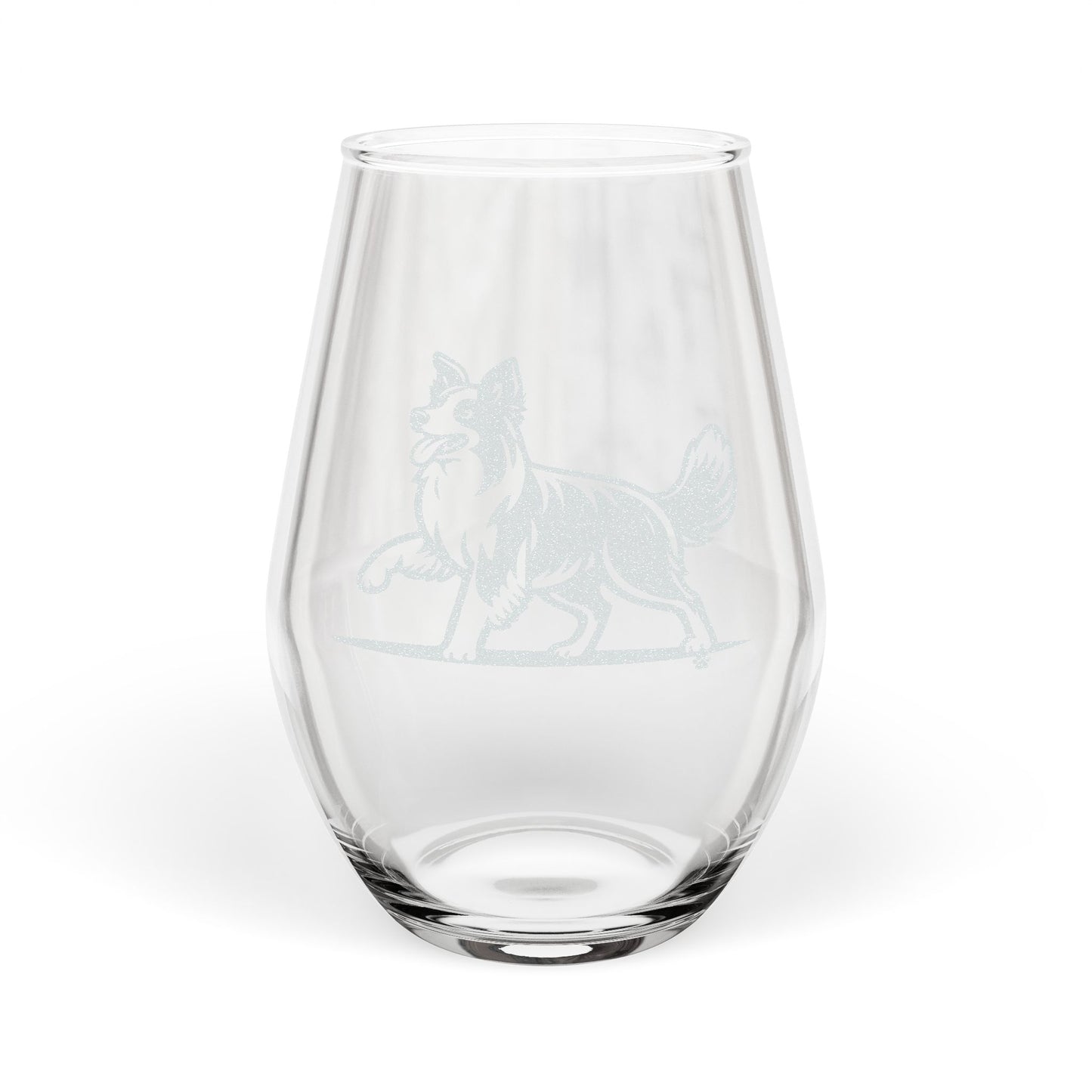 Border Collie Sketch and Serve Engraved Stemless Wineglass