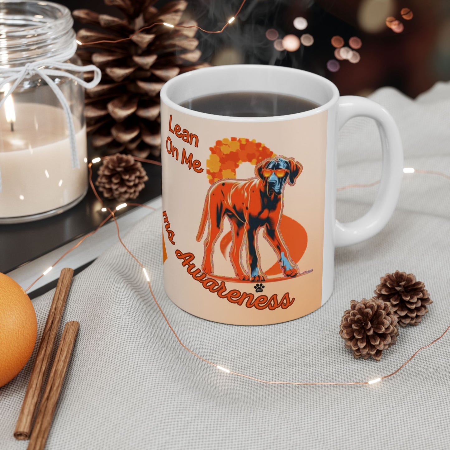 Great Dane MS Awareness Ceramic Mug - "Lean on Me" Mobility Service Dog Coffee Cup