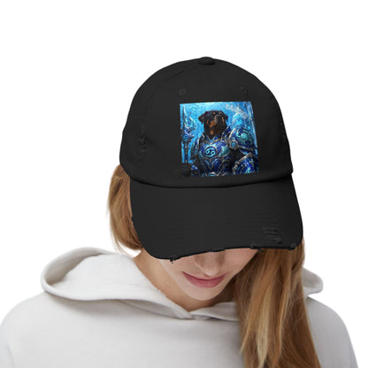 Cancer Zodiac Rottweiler Distressed Cap – Mythic Neptune Knight Abyssal Dog Art Baseball Hat