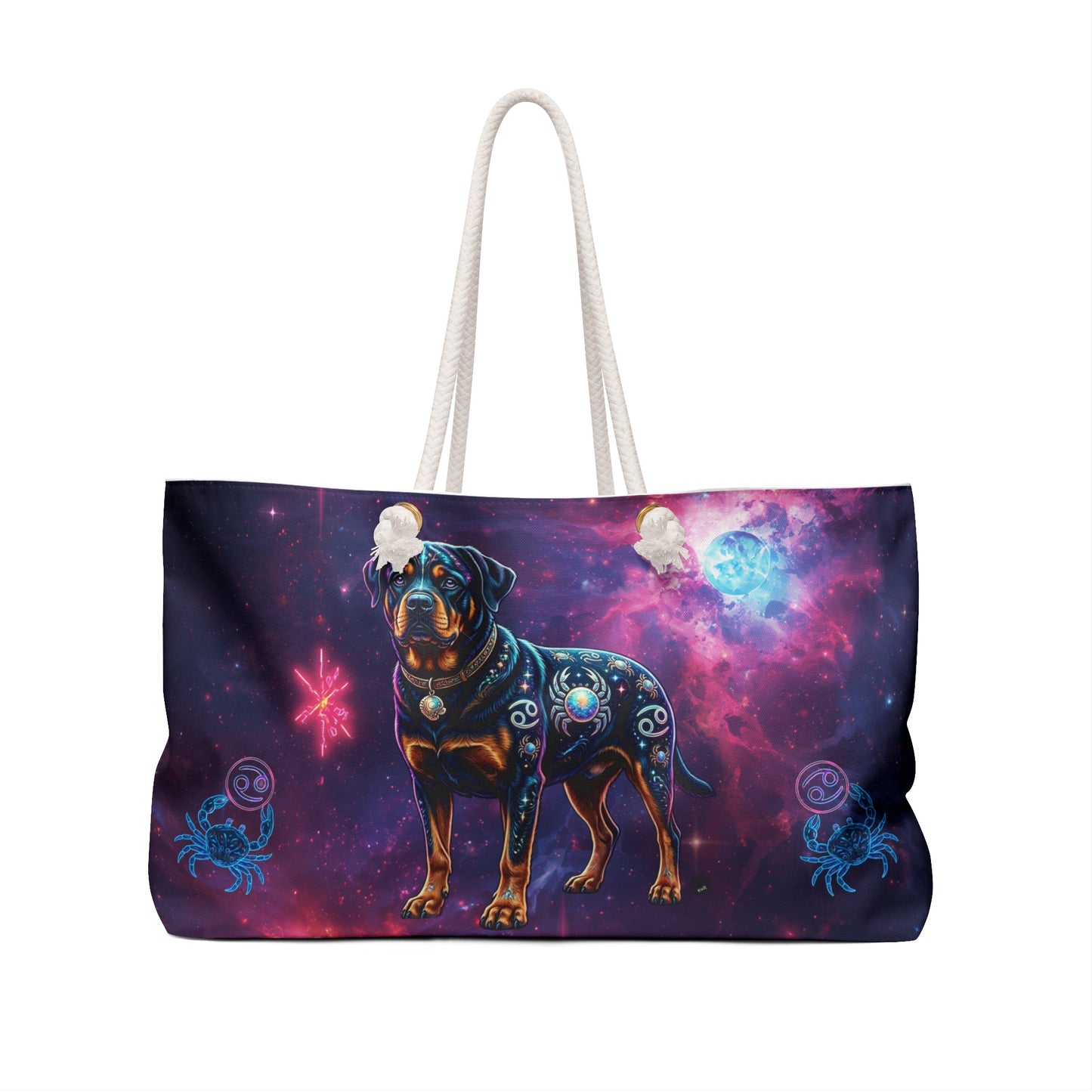 Celestial Cancer Zodiac Rottweiler Weekender Bag – Oversized Travel Tote