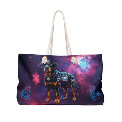 Celestial Cancer Zodiac Rottweiler Weekender Bag – Oversized Travel Tote