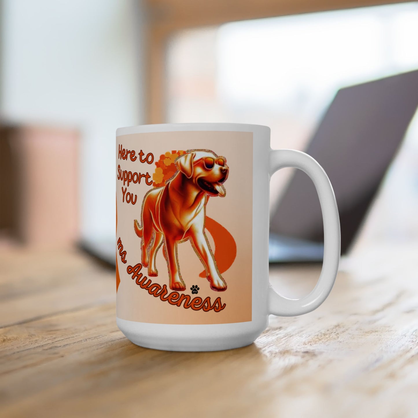Labrador Retriever MS Awareness Ceramic Mug - "Here to Support You" Mobility Service Dog Coffee Cup