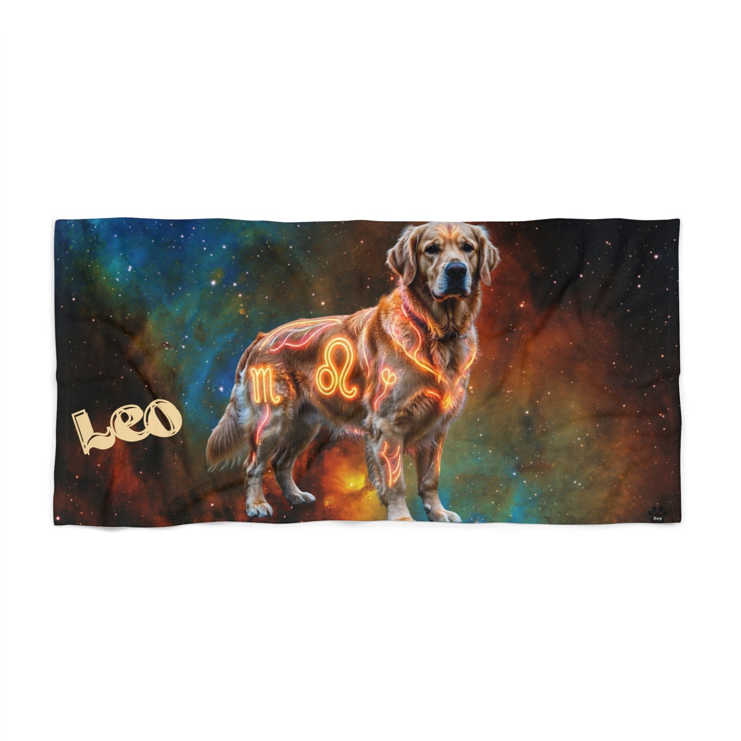 Golden Retriever Leo Zodiac Beach Towel - Celestial Astrology Swim Towel