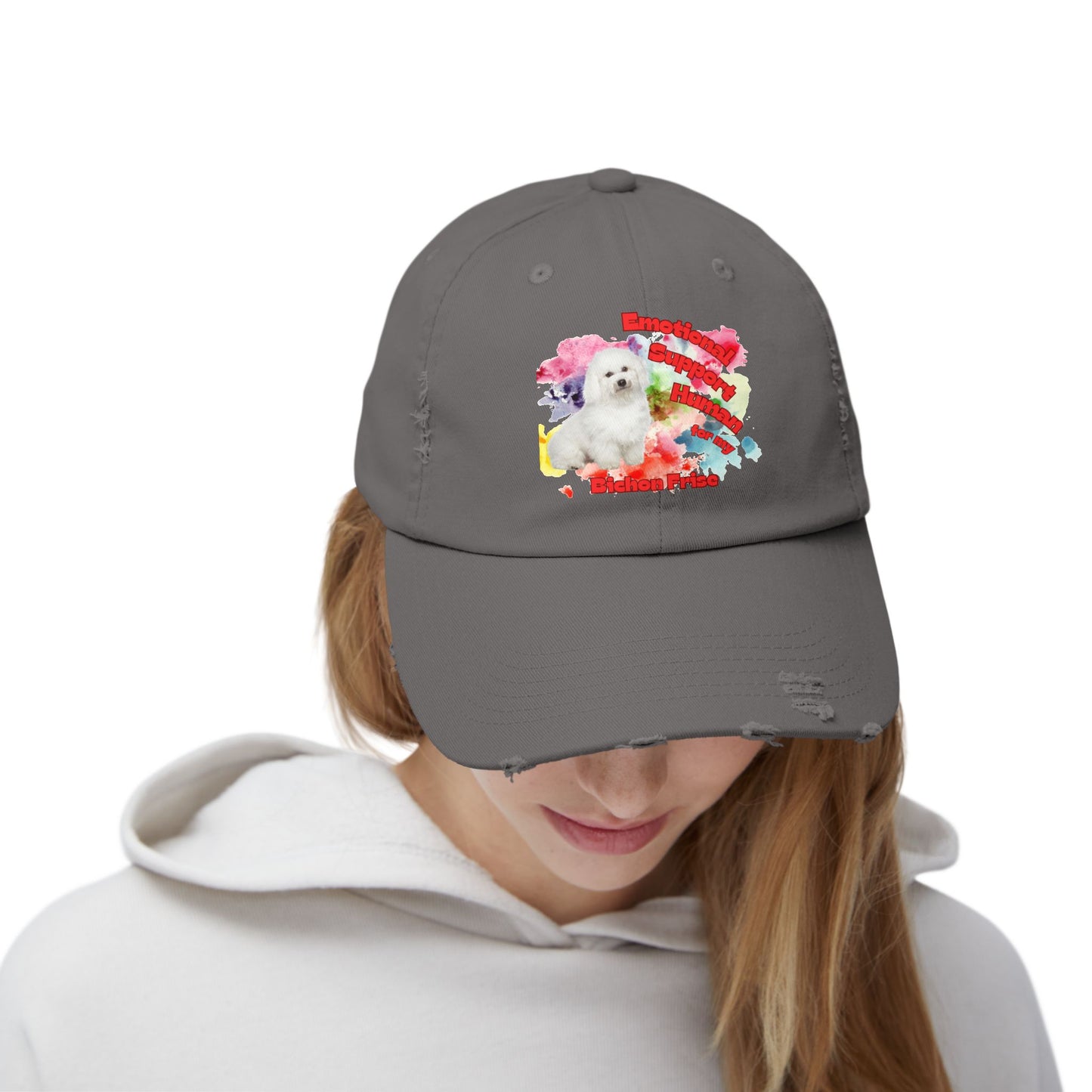 Emotional Support Human for My Bichon Frise Distressed Dad Hat - Baseball Cap