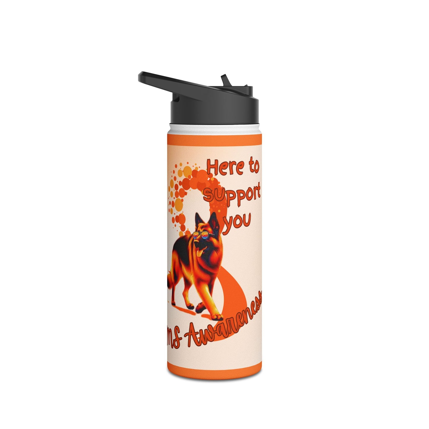 MS Awareness German Shepherd "Here to support you" Stainless Steel Water Bottle, Standard Lid