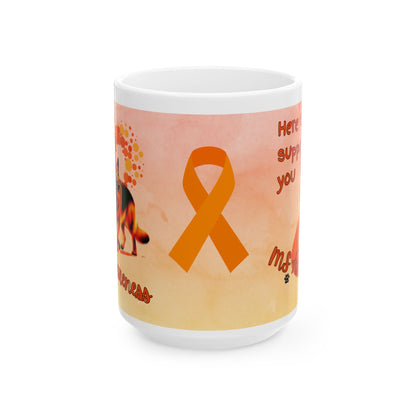 German Shepherd MS Awareness Ceramic Mug - "Here to Support You" Mobility Service Dog Coffee Cup