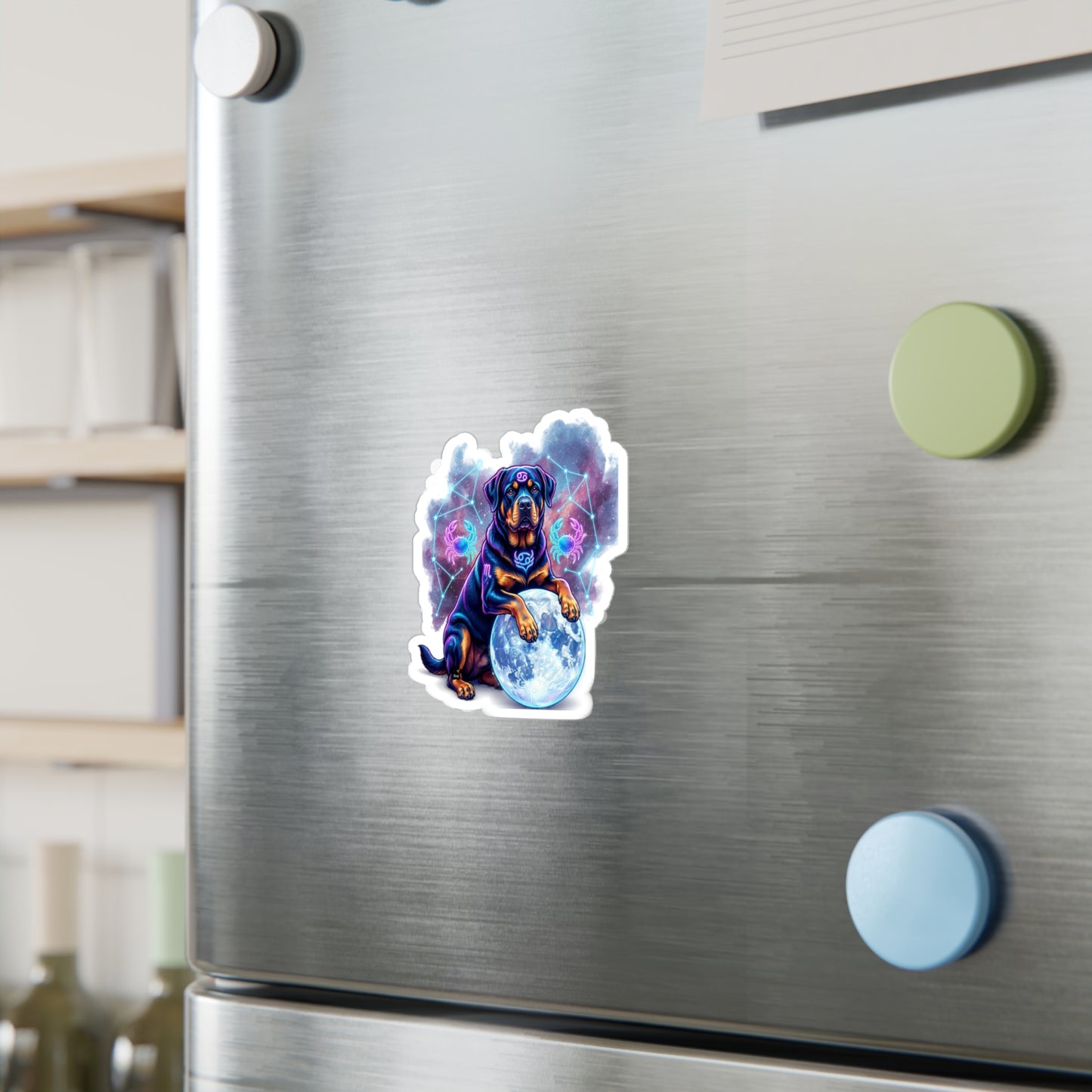 Celestial Rottweiler Kiss-Cut Vinyl Sticker – Cosmic Zodiac Dog Decal