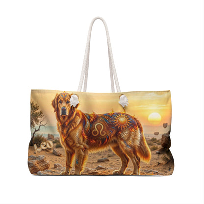 Leo Elements Golden Retriever Oversized Weekender Tote Bag – Zodiac Travel Collection