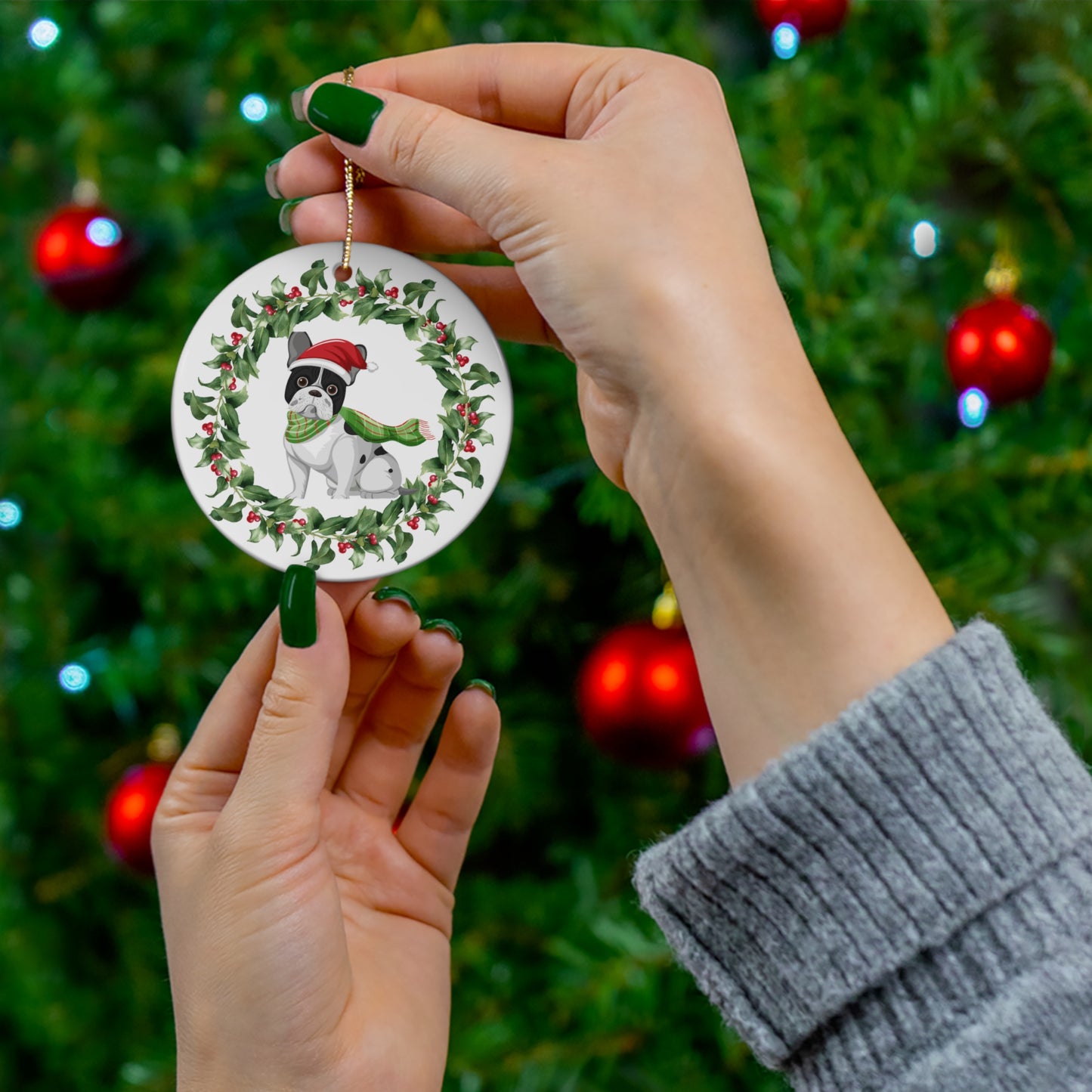 French Bulldog Christmas Ornament Ceramic Round Ornament Christmas decor