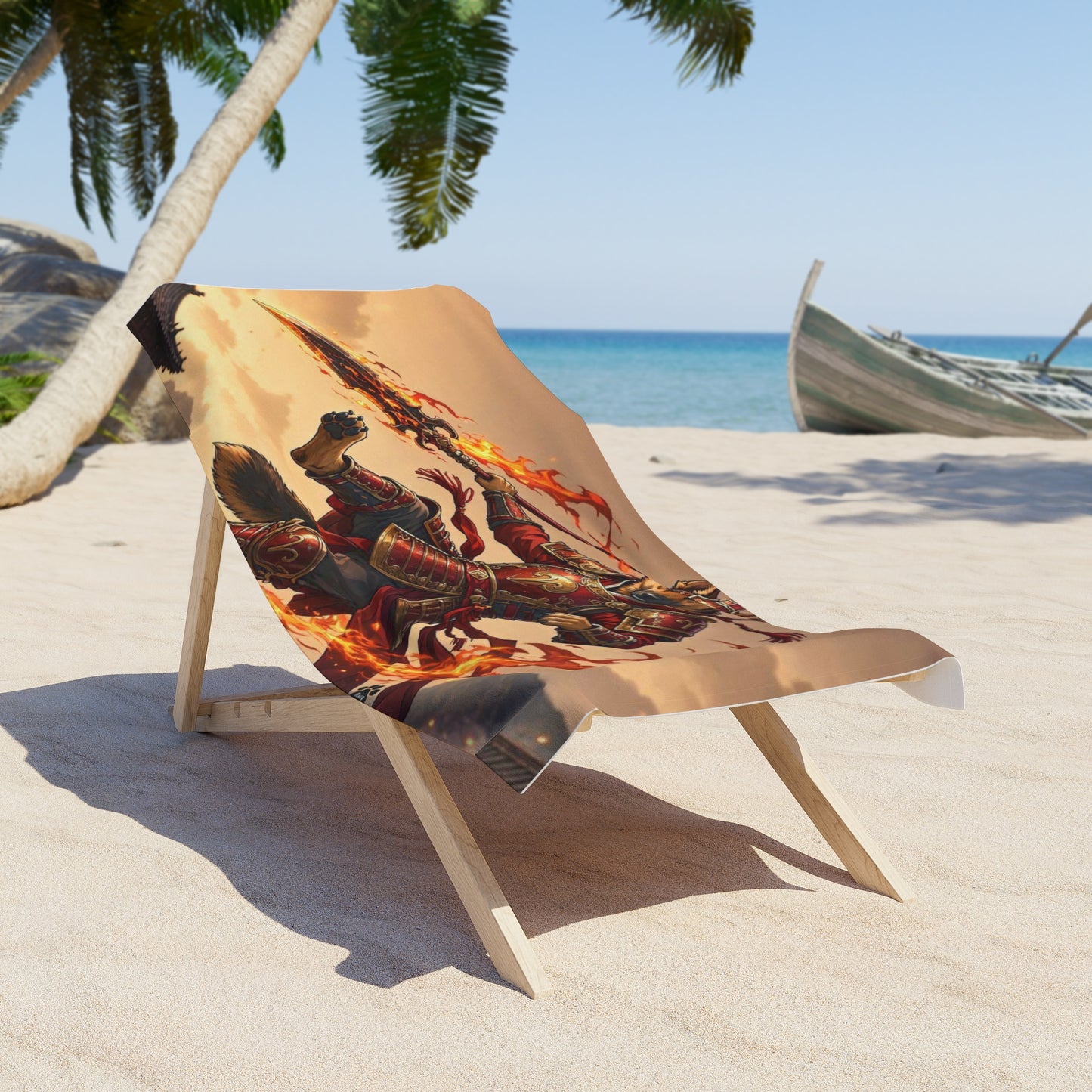 Samurai Fox Beach Towel — Fiery Warrior Anime Beach Towel