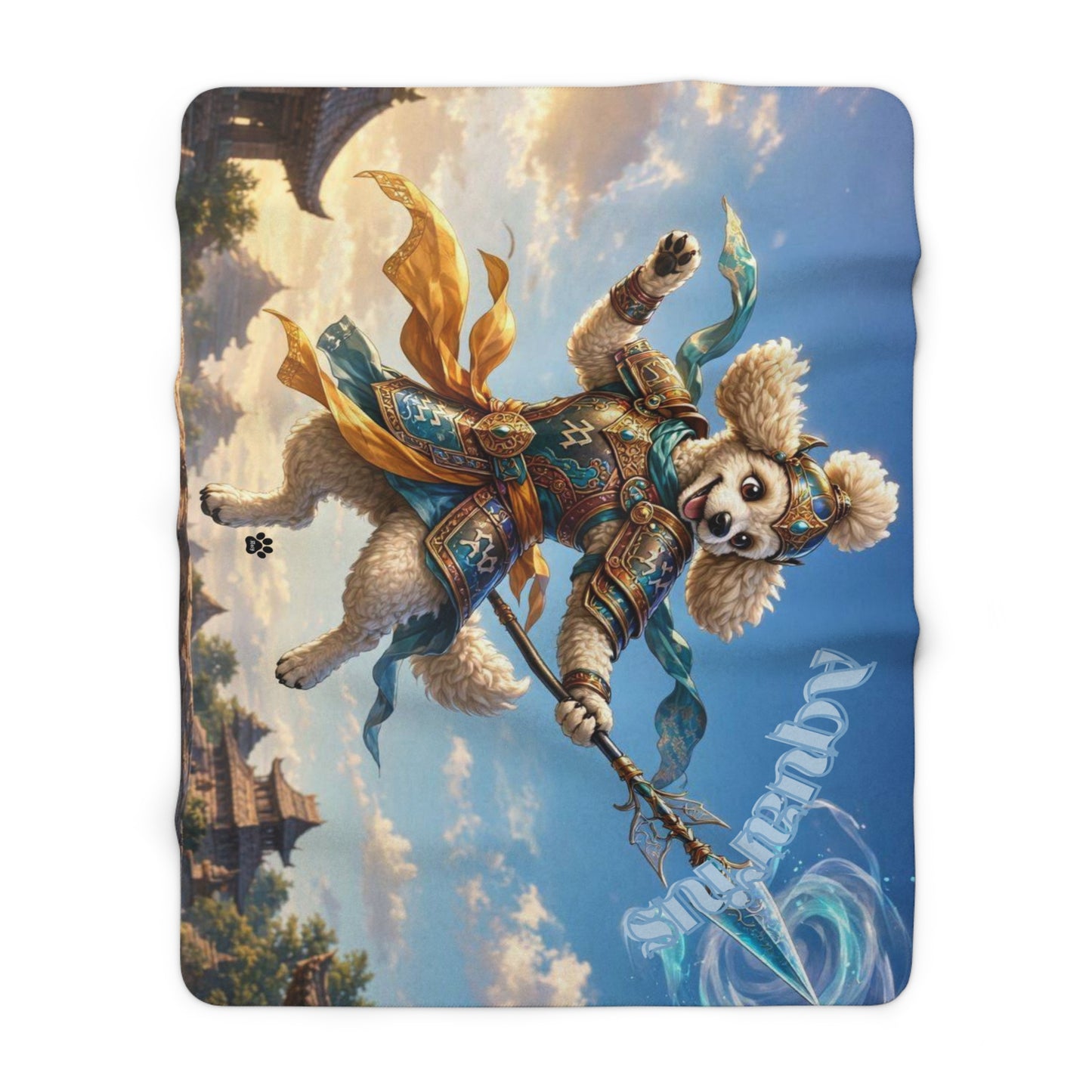 Aquarius Poodle Warrior Sherpa Blanket