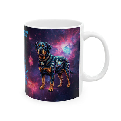 Cancer Zodiac Rottweiler Ceramic Coffee Mug – Celestial Galaxy Dog Art Gift