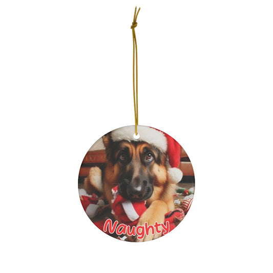 German Shepherd naughty or nice Christmas Ceramic Ornament, 1-Pack