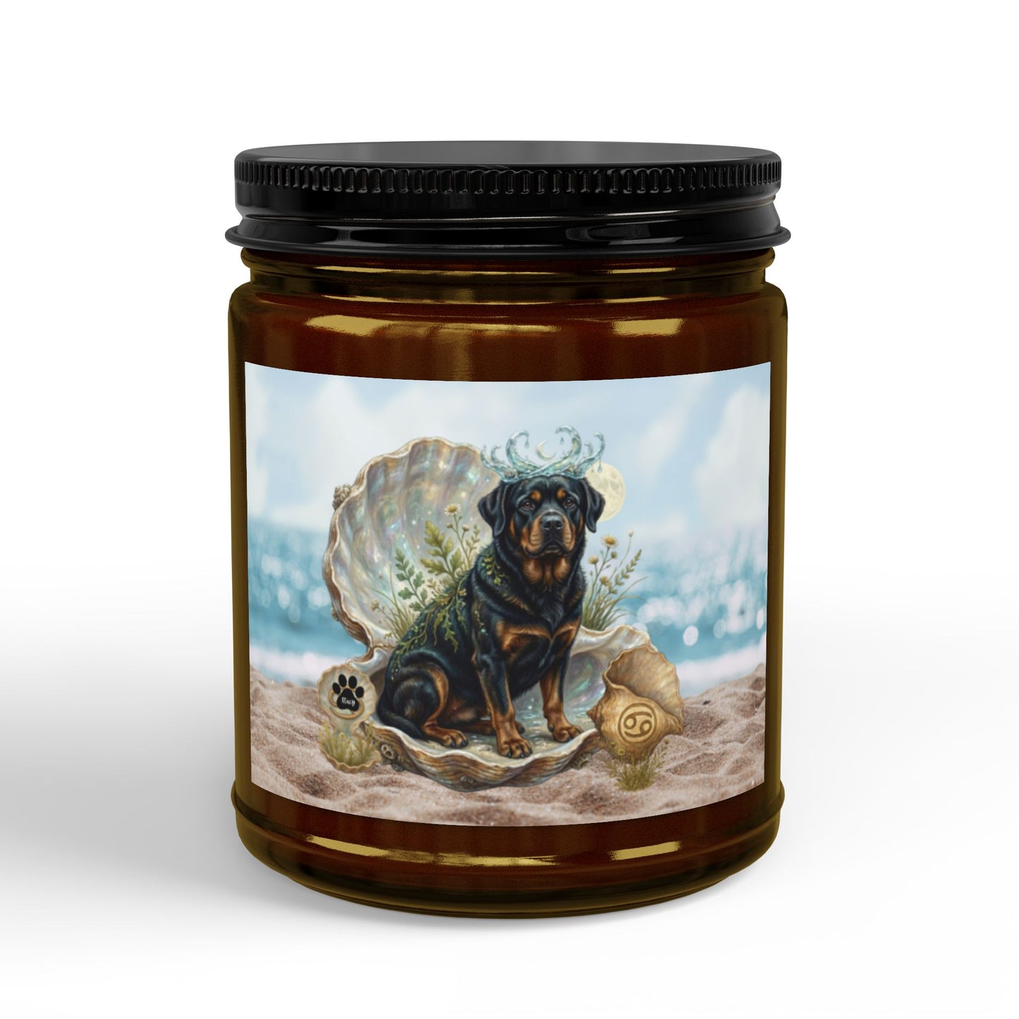 Cancer Zodiac Rottweiler Elements Text-Free Luxury Scented Soy Candle