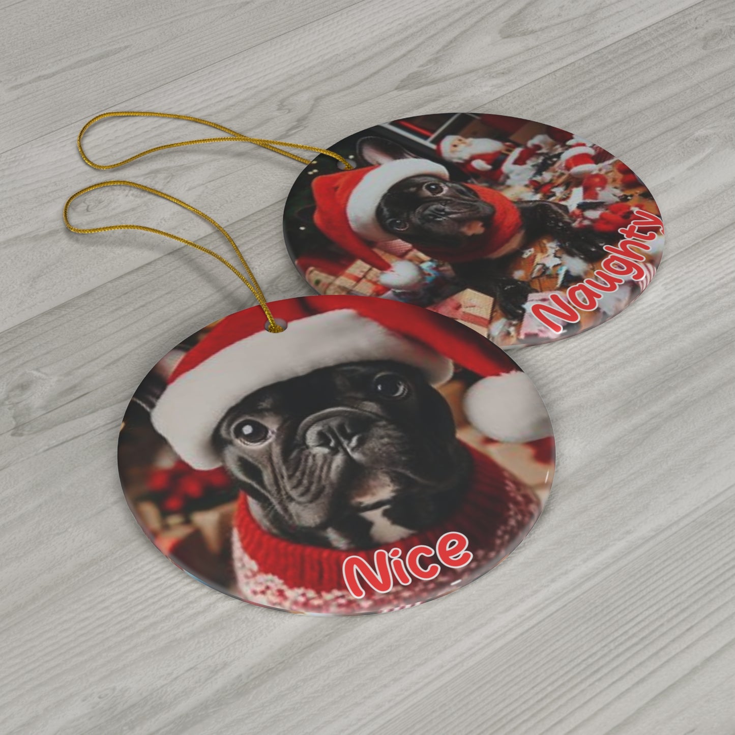 French Bulldog naughty or nice Christmas Ceramic Ornament, 1-Pack