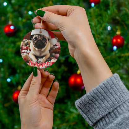 Pug Naughty or Nice Christmas Ceramic Ornament, 1-Pack