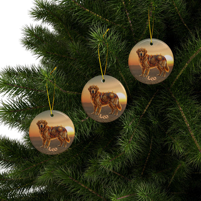 Leo Elements Golden Retriever Ceramic Ornament | 2-Sided Fire Zodiac Dog Christmas Ornament | Astrology Pet Memorial Keepsake | Golden Mom Gift