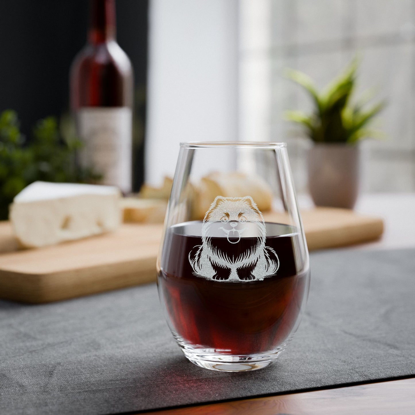 Pomsky Sketch and Serve Engraved Stemless Wineglass
