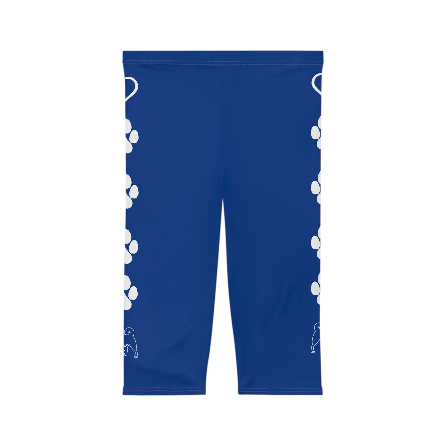 Paw Prints and Hearts Shiba Inu Capri Leggings Blue with White