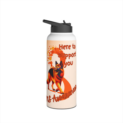 MS Awareness German Shepherd "Here to support you" Stainless Steel Water Bottle, Standard Lid