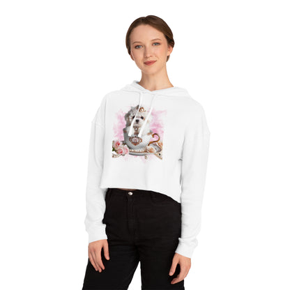 Too Cute Bichon Frise Teacup Puppy Women’s Cropped Hooded Sweatshirt