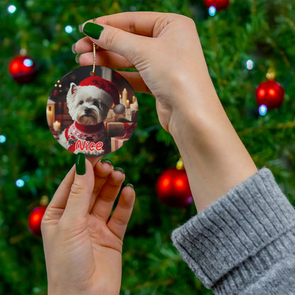 West Highland Terrier Westie Naughty or Nice Christmas Ceramic Ornament, 1-Pack