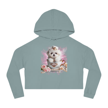 Too Cute Bichon Frise Teacup Puppy Women’s Cropped Hooded Sweatshirt