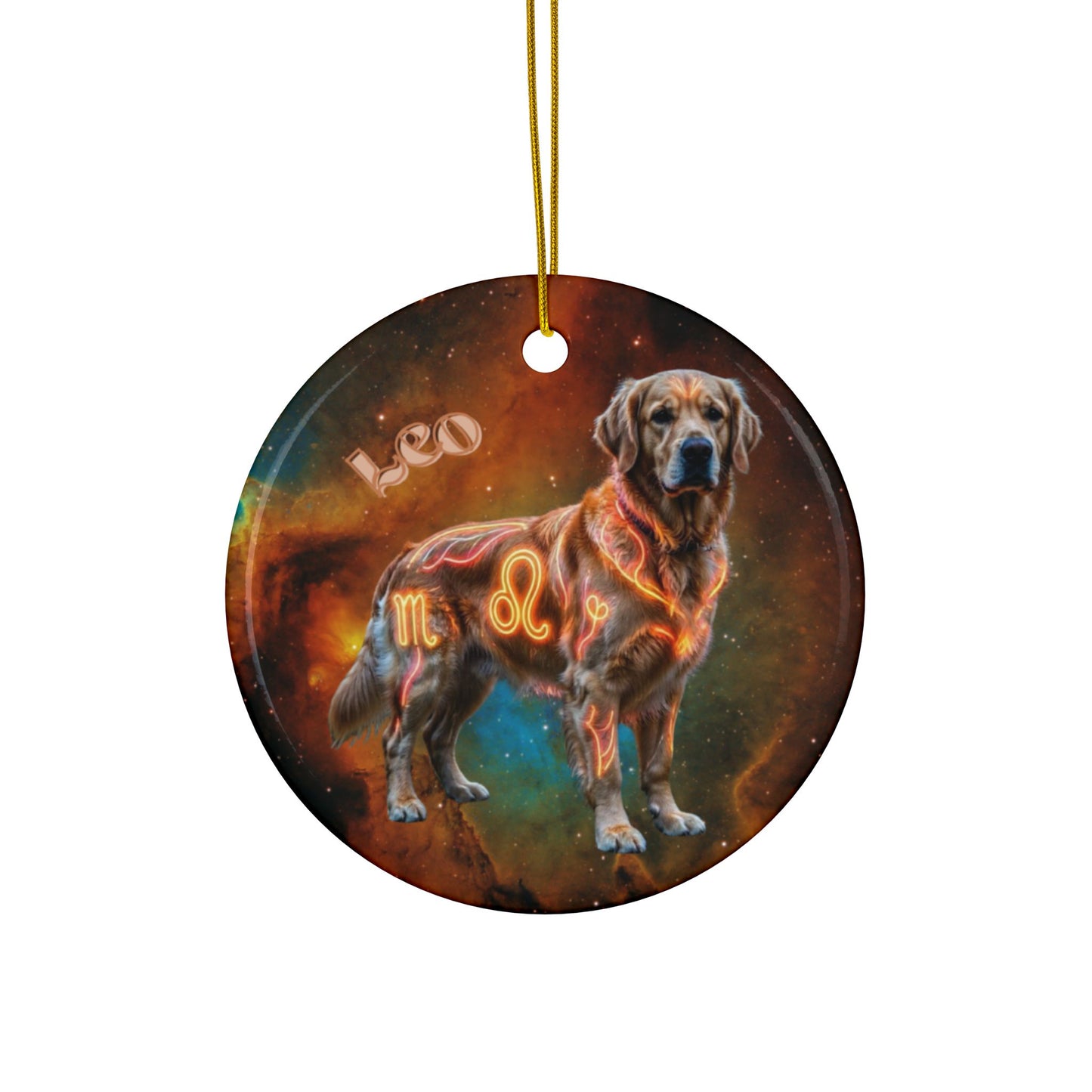 Golden Retriever Leo Zodiac Ceramic Ornament - Celestial Astrology Keepsake