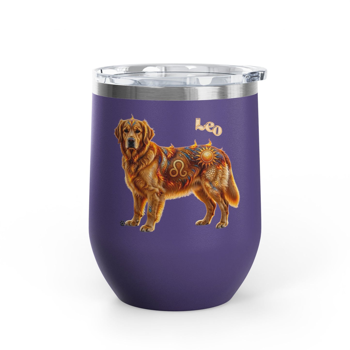 Leo Elements Collection Golden Retriever 12oz Stainless Steel Wine Tumbler