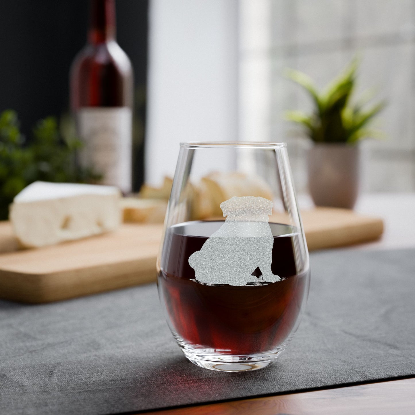 Pug Sketch and Serve Engraved Stemless Wineglass