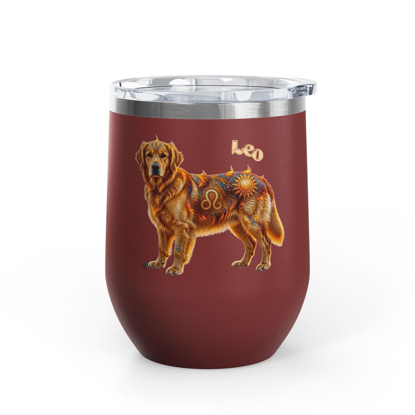 Leo Elements Collection Golden Retriever 12oz Stainless Steel Wine Tumbler