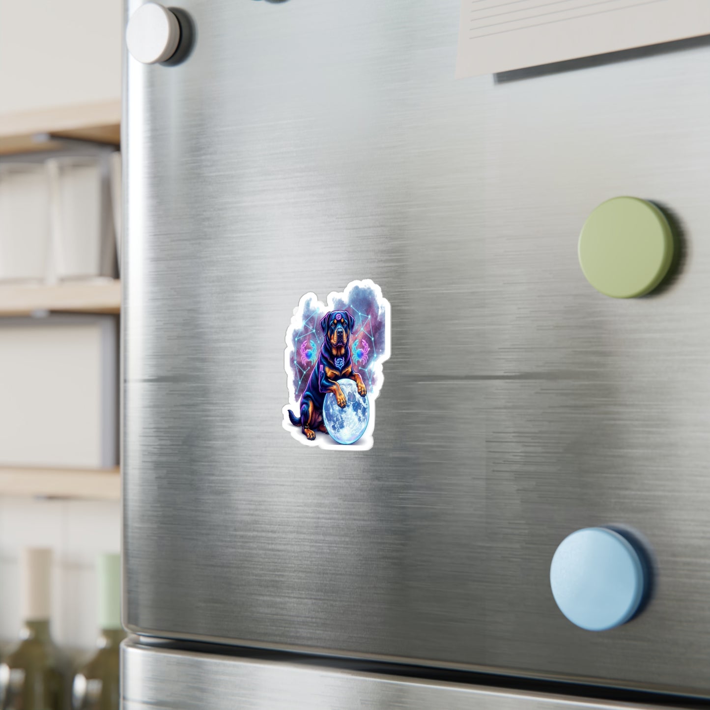 Celestial Rottweiler Kiss-Cut Vinyl Sticker – Cosmic Zodiac Dog Decal