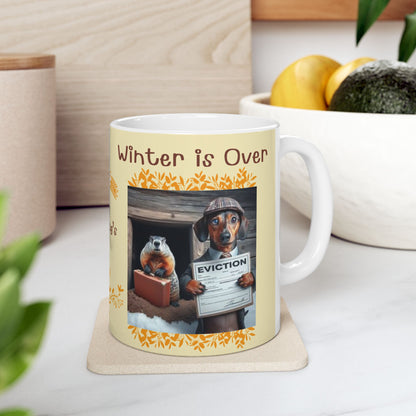 Whimsical Groundhog & Dachshund Mug - Winter Officially Ended!