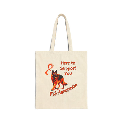 MS Awareness German Shepherd Here to support you Cotton Canvas Tote Bag