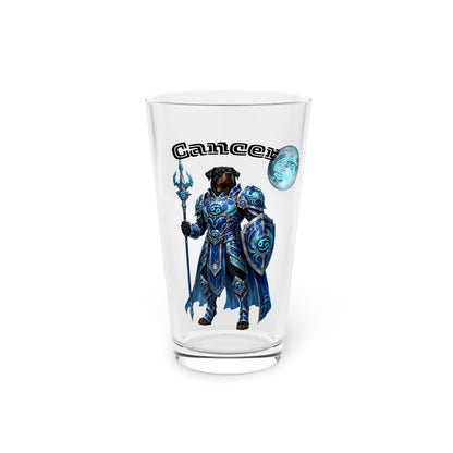 Cancer Zodiac Rottweiler Pint Glass – Mythic Neptune Knight Abyssal Dog Art Mixing Glass