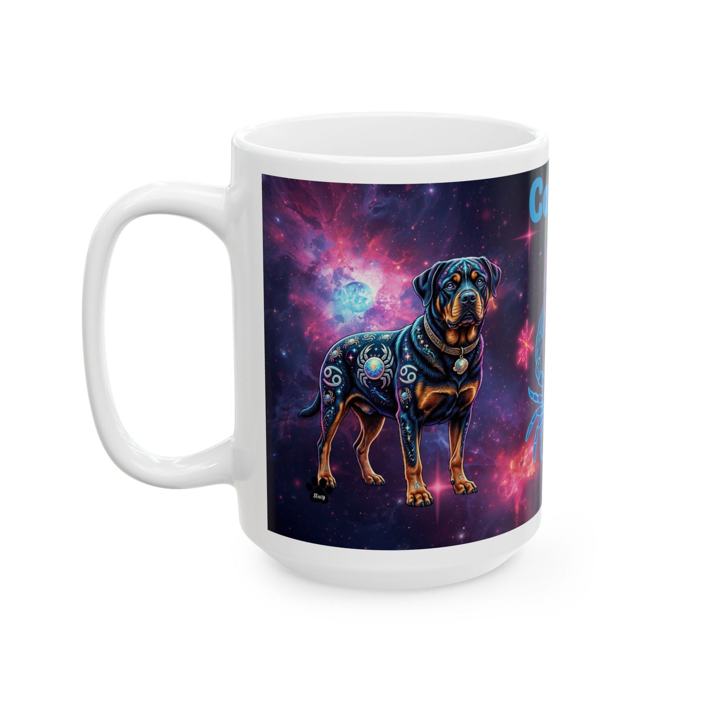 Cancer Zodiac Rottweiler Ceramic Coffee Mug – Celestial Galaxy Dog Art Gift