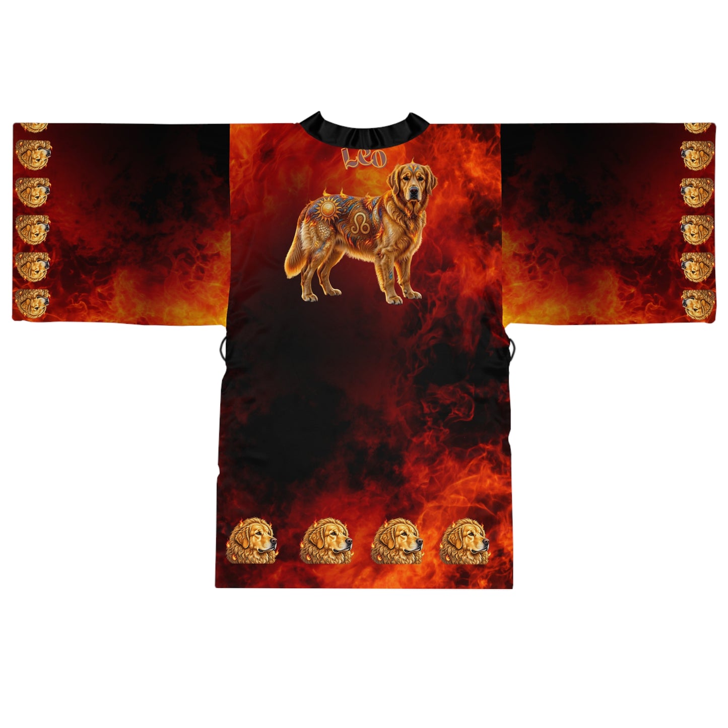 Golden Retriever Leo Zodiac Kimono Robe - Fire Element Astrology Bathrobe